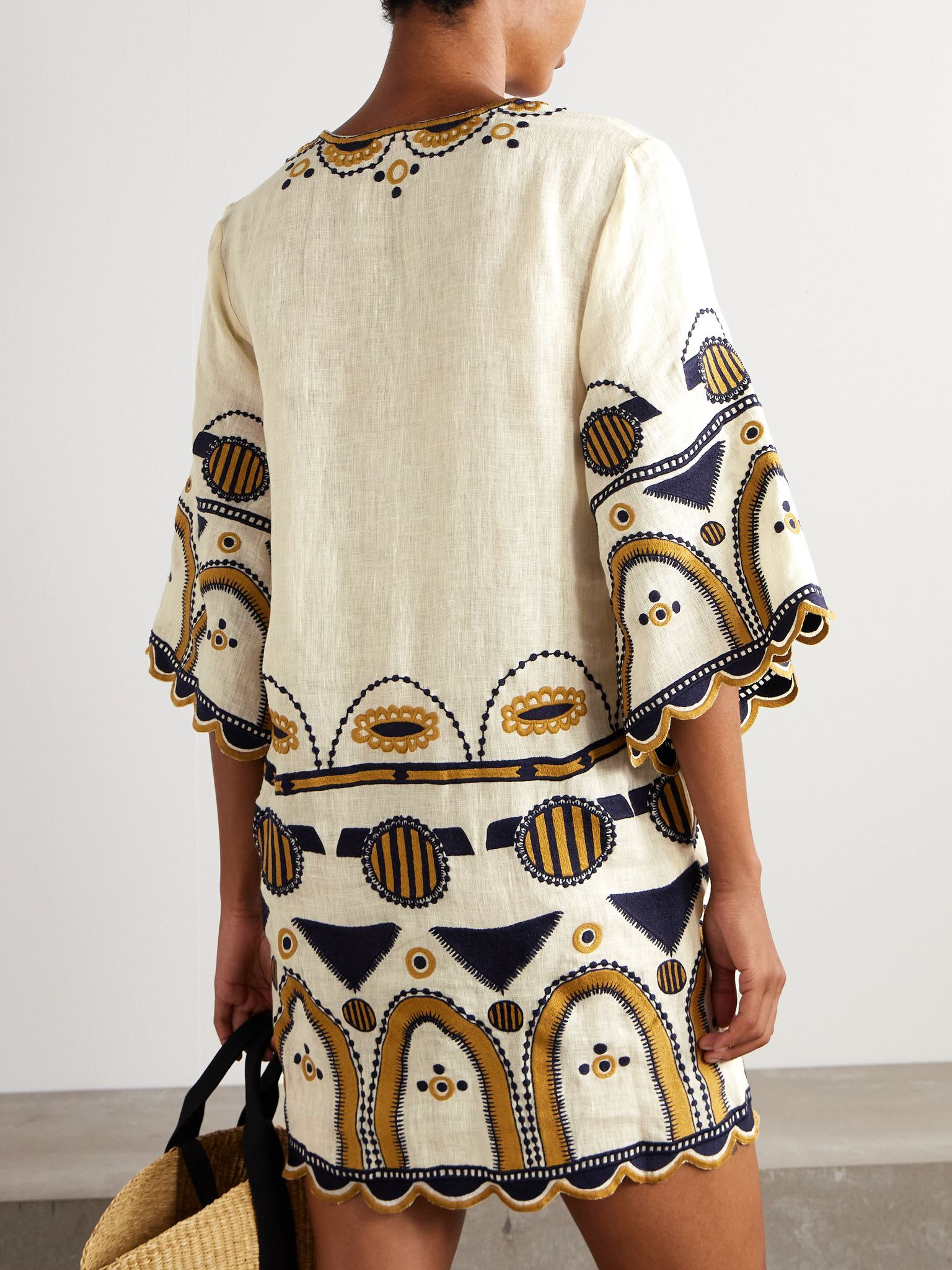 Medaillon embroidered linen-gauze mini dress Cream - 3
