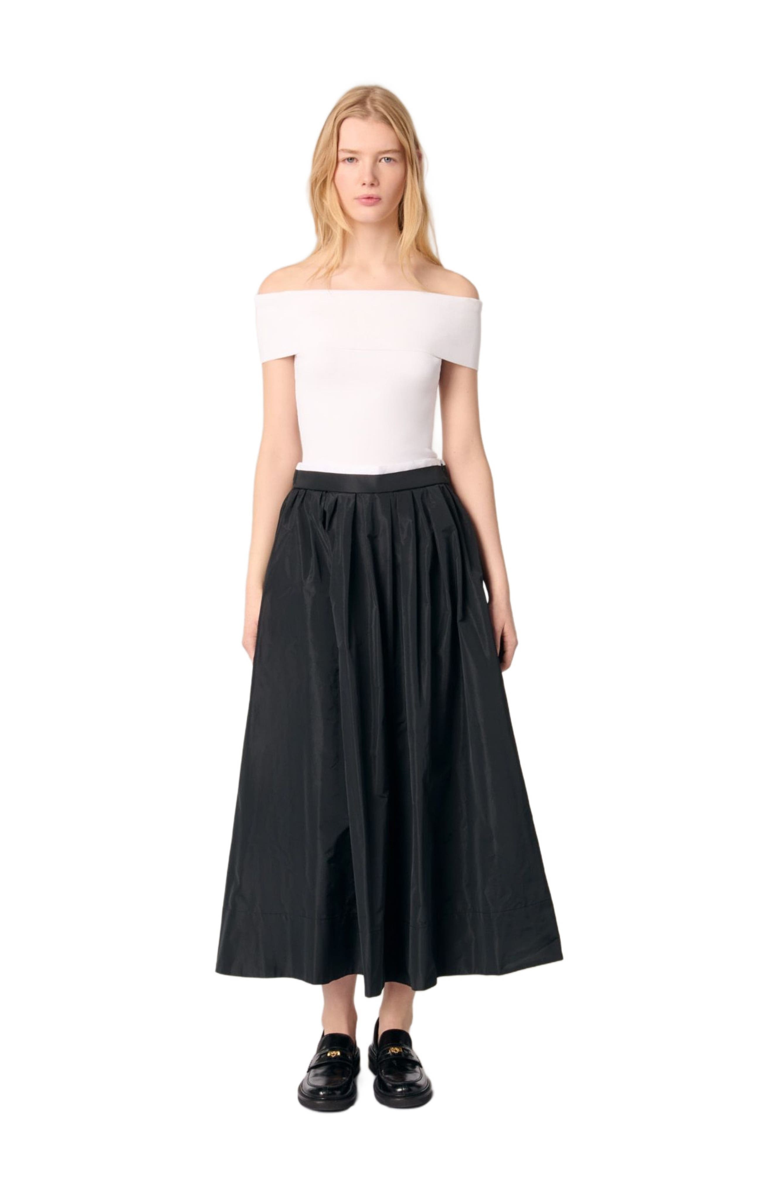 maje Long skirt with contrast waistband in Black at Nordstrom - 7