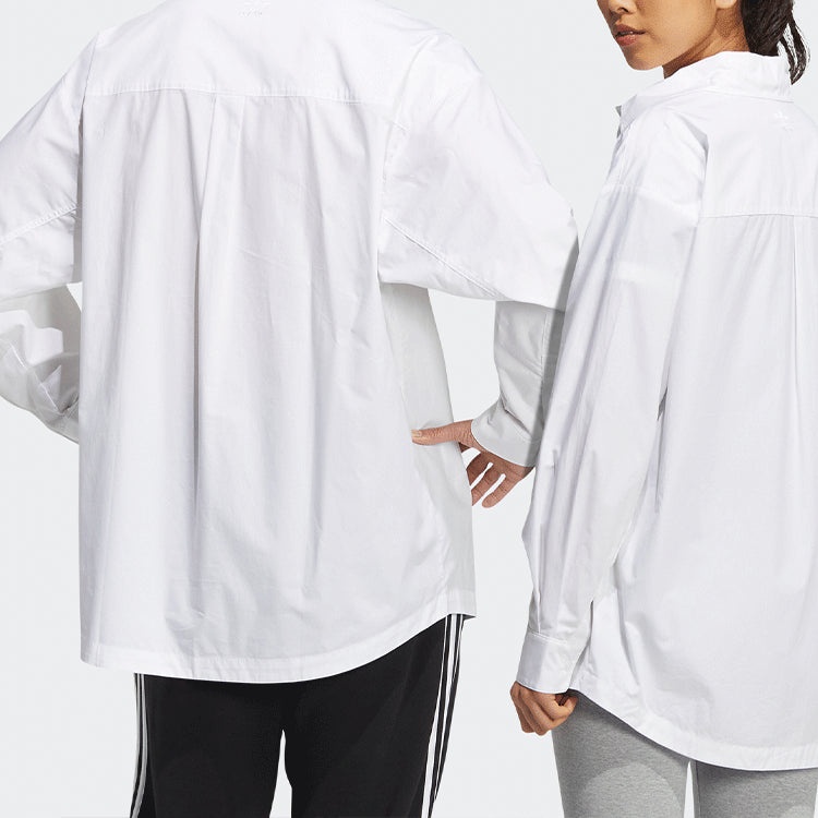 adidas originals Solid Color single breasted Long Sleeves Shirt Couple Style White HU1230 - 3