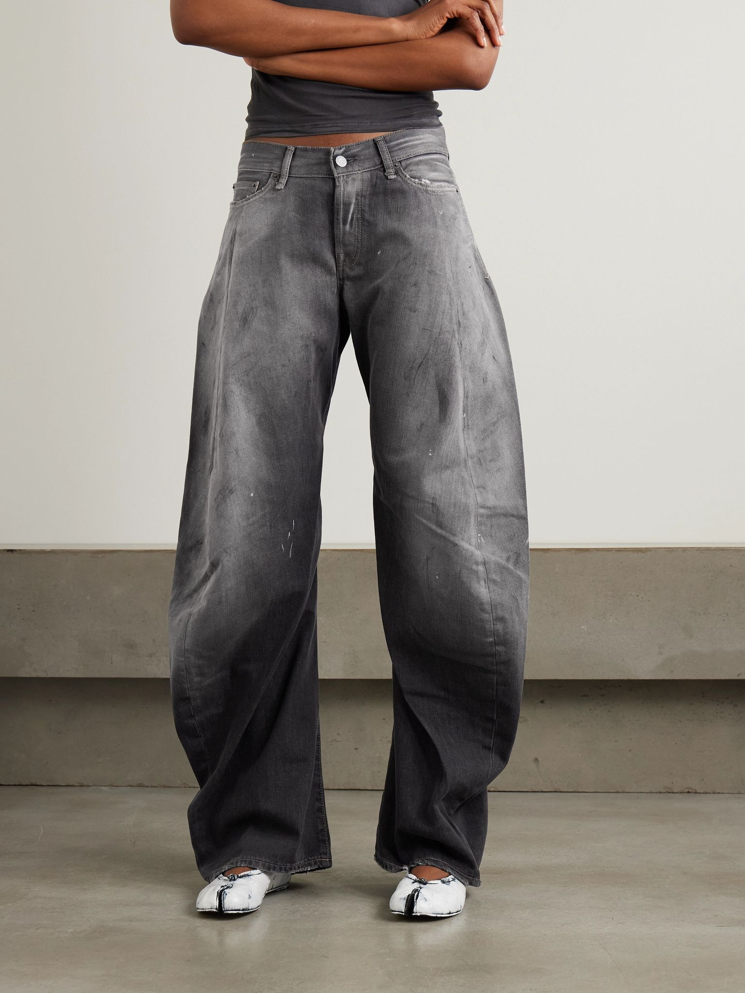 2006 paint-splattered low-rise barrel-leg jeans Gray - 3