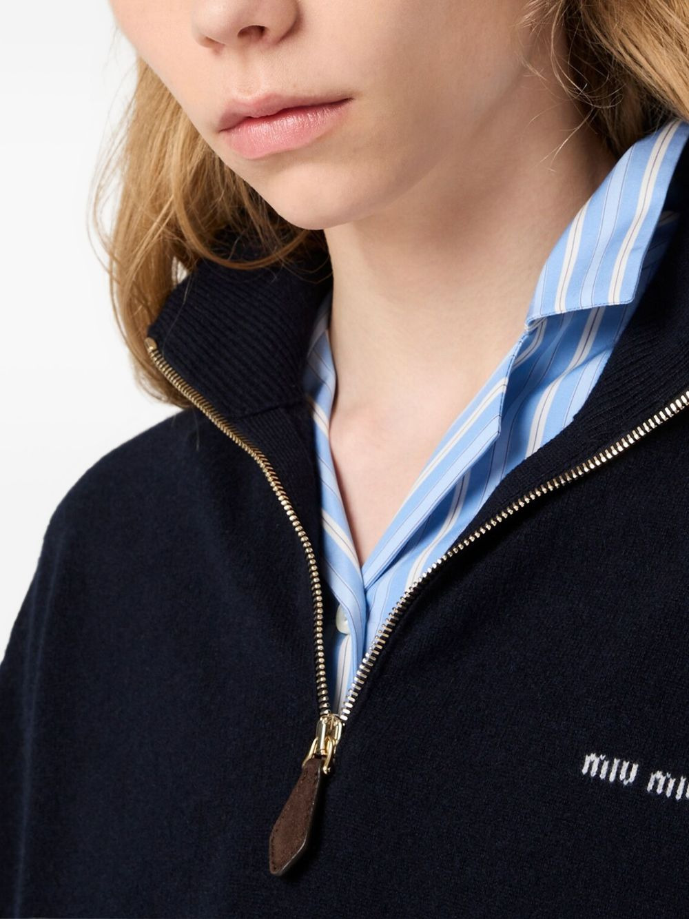 suede-patch half-zip sweater - 5