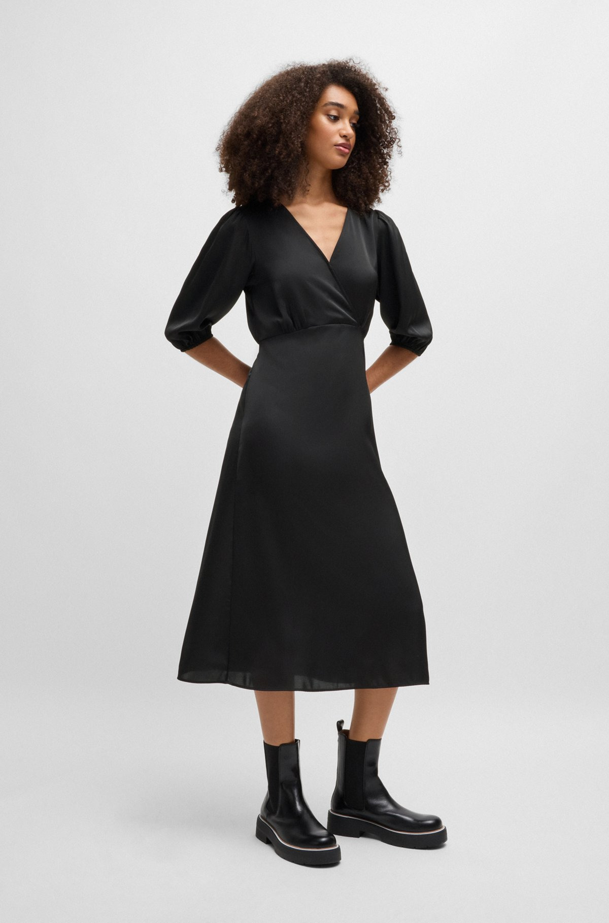 WRAP-FRONT DRESS IN HAMMERED SATIN - 3