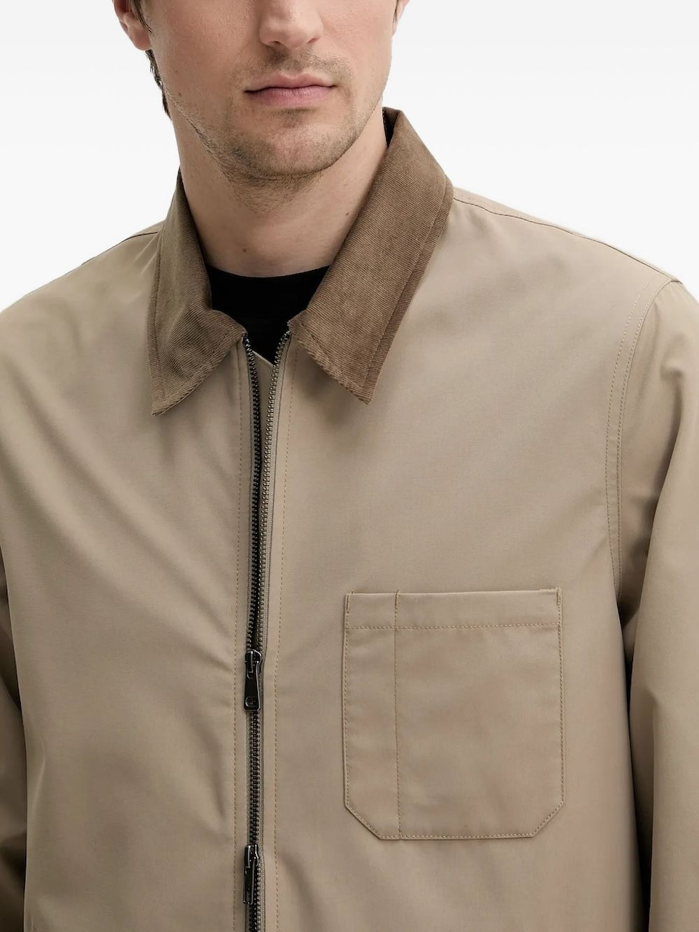 corduroy-collar zip-front jacket - 5