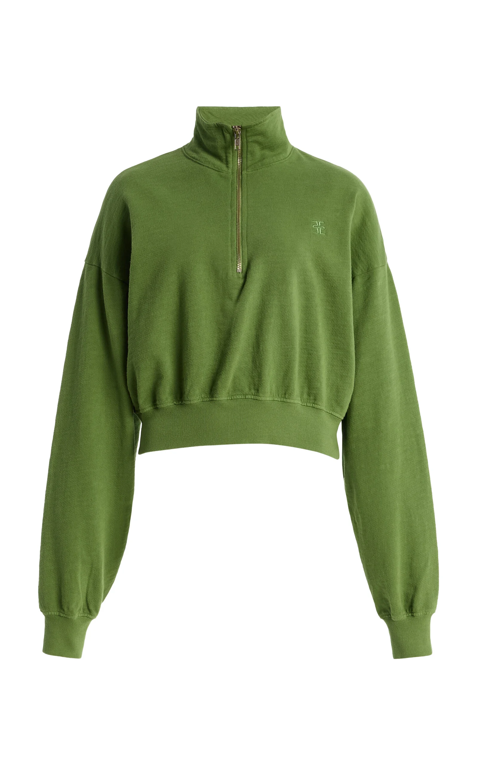Cotton Cropped Half-Zip Sweatshirt green - 1