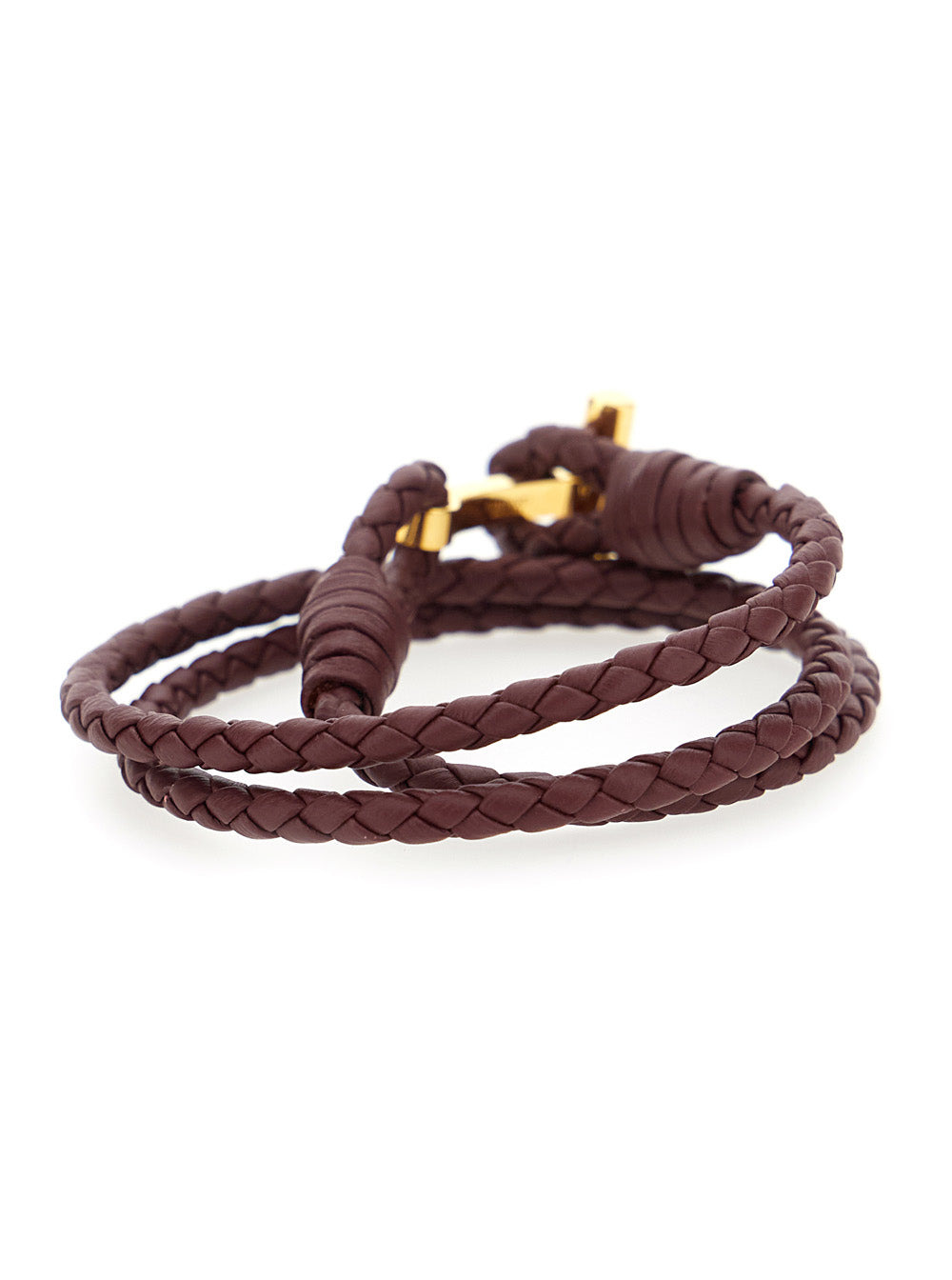 Tom Ford Men Bordeaux Bracelet With Intrecciato Motif In Leather And Brass Woman - 2