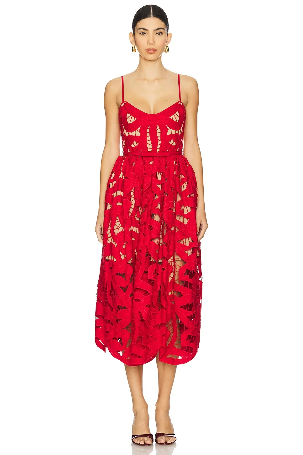 Bow Embroidered Midi Dress - 1