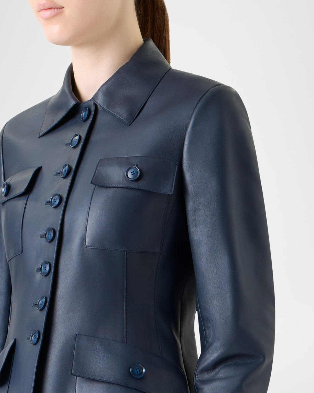 Delia Nappa Leather Fitted Jacket - 5