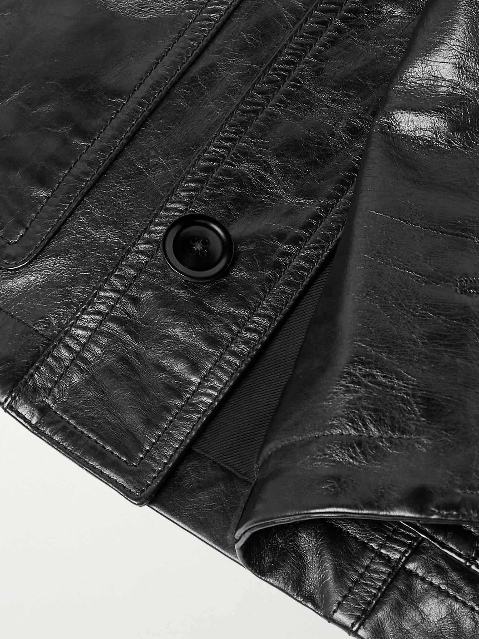 Textured-Leather Jacket Black - 5