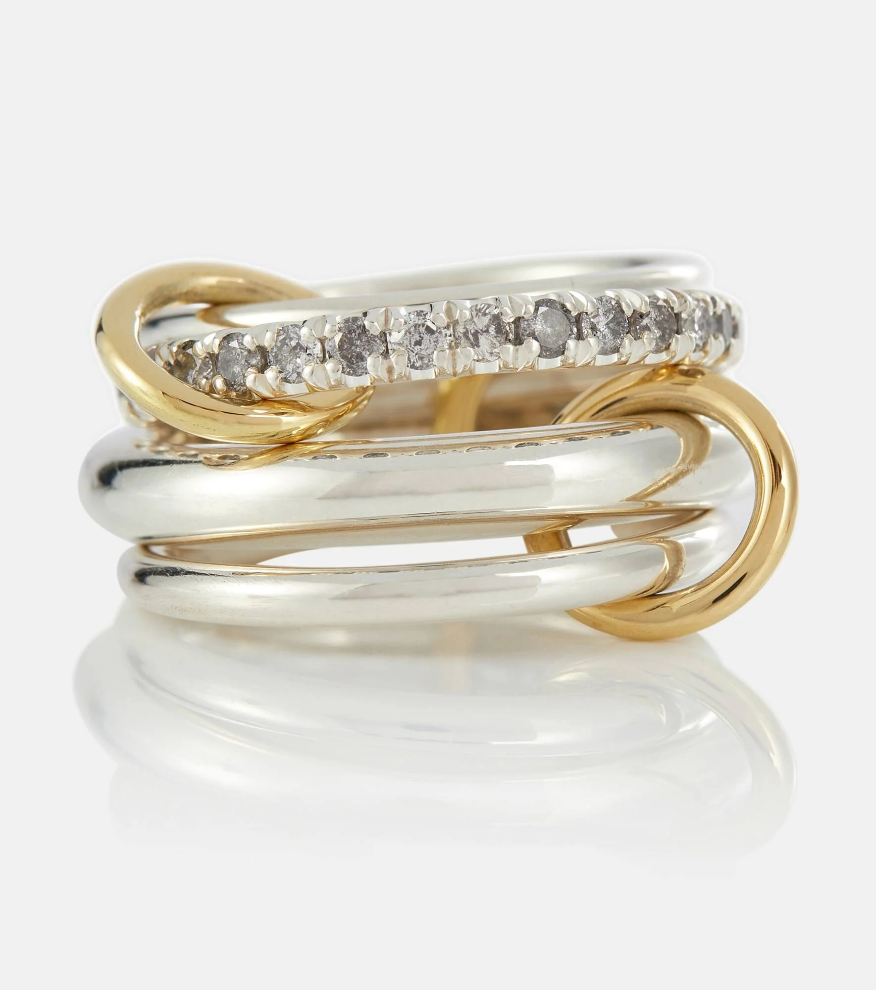 Janssen SG Gris sterling silver ring with diamonds and yellow and rose gold connectors - 1