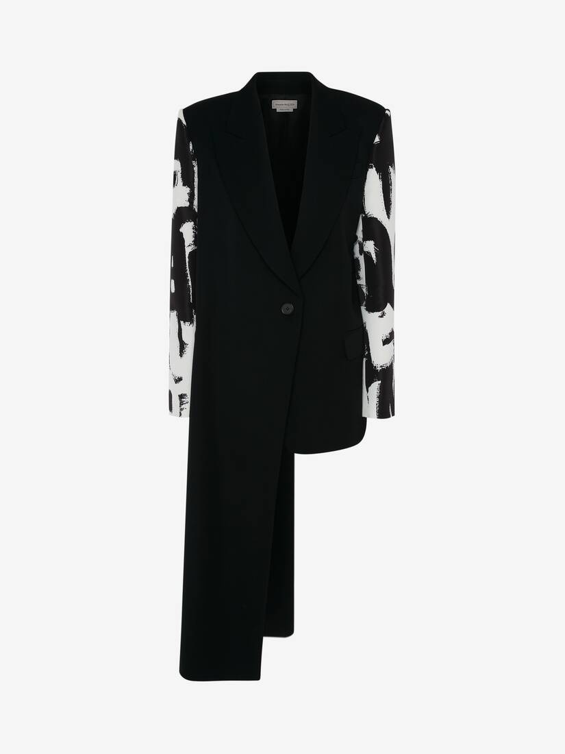 Mcqueen Graffiti Sleeve Drape Jacket in Black - 1