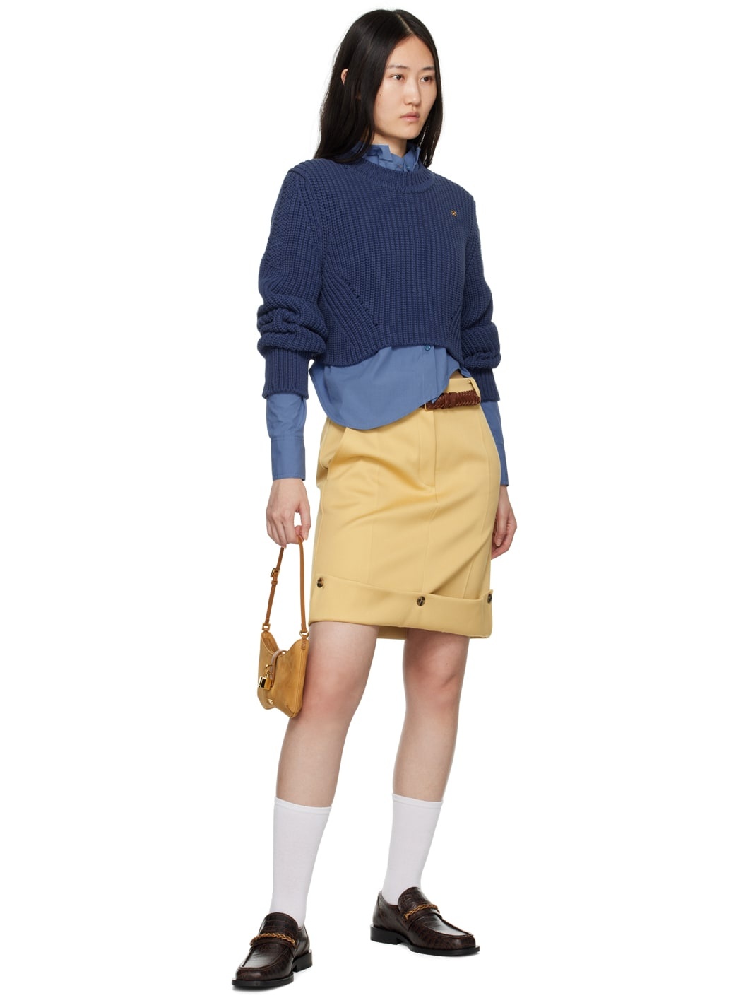 Beige Rolled Hem Midi Skirt - 4