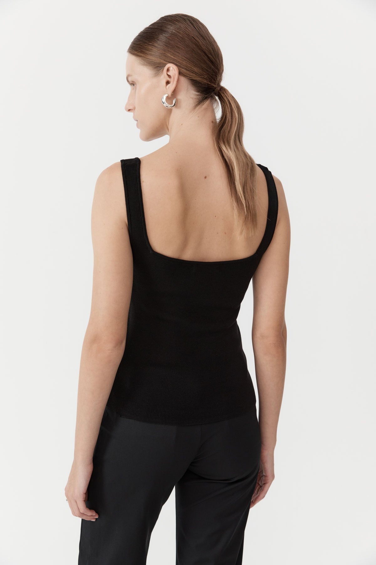 Square Neck Knit Singlet - Black - 5