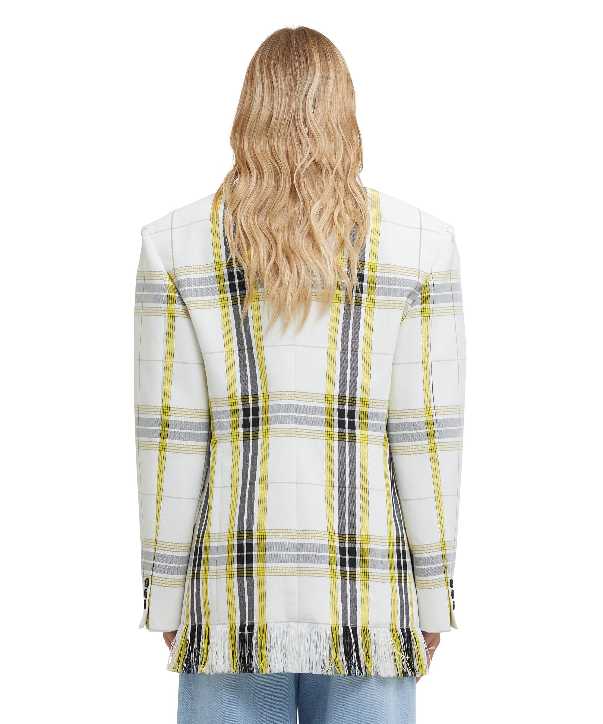 Asymmetrically buttoned jacket in tecno canvas check - 3