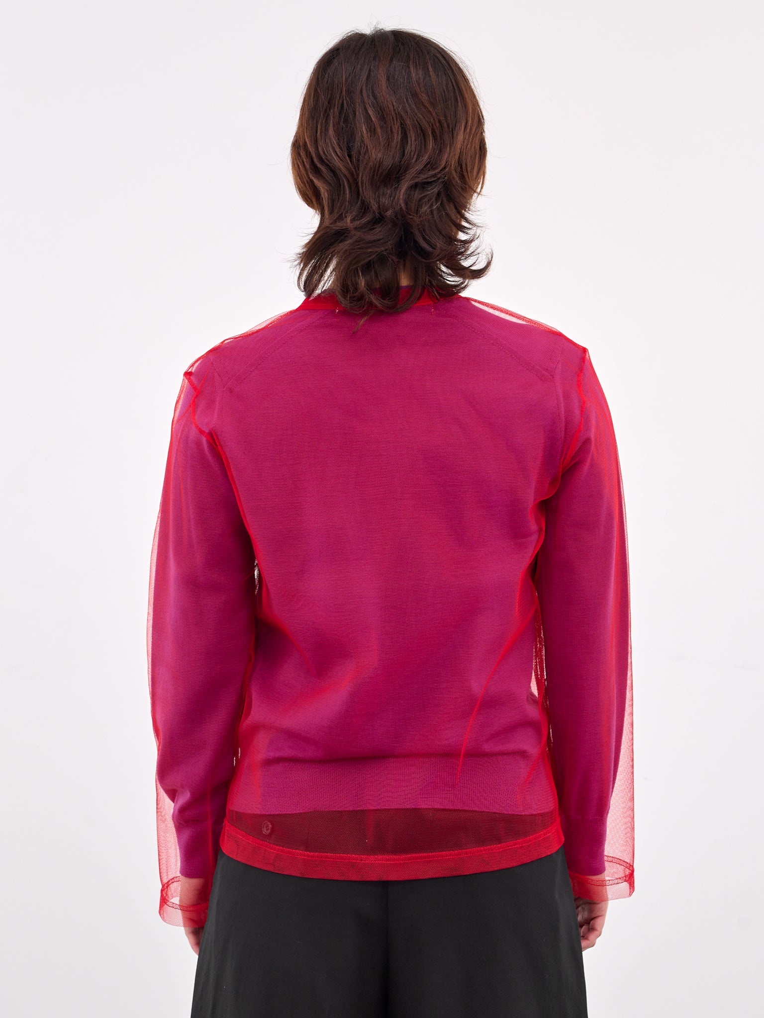 Layered Mesh & Knit Cardigan - 3