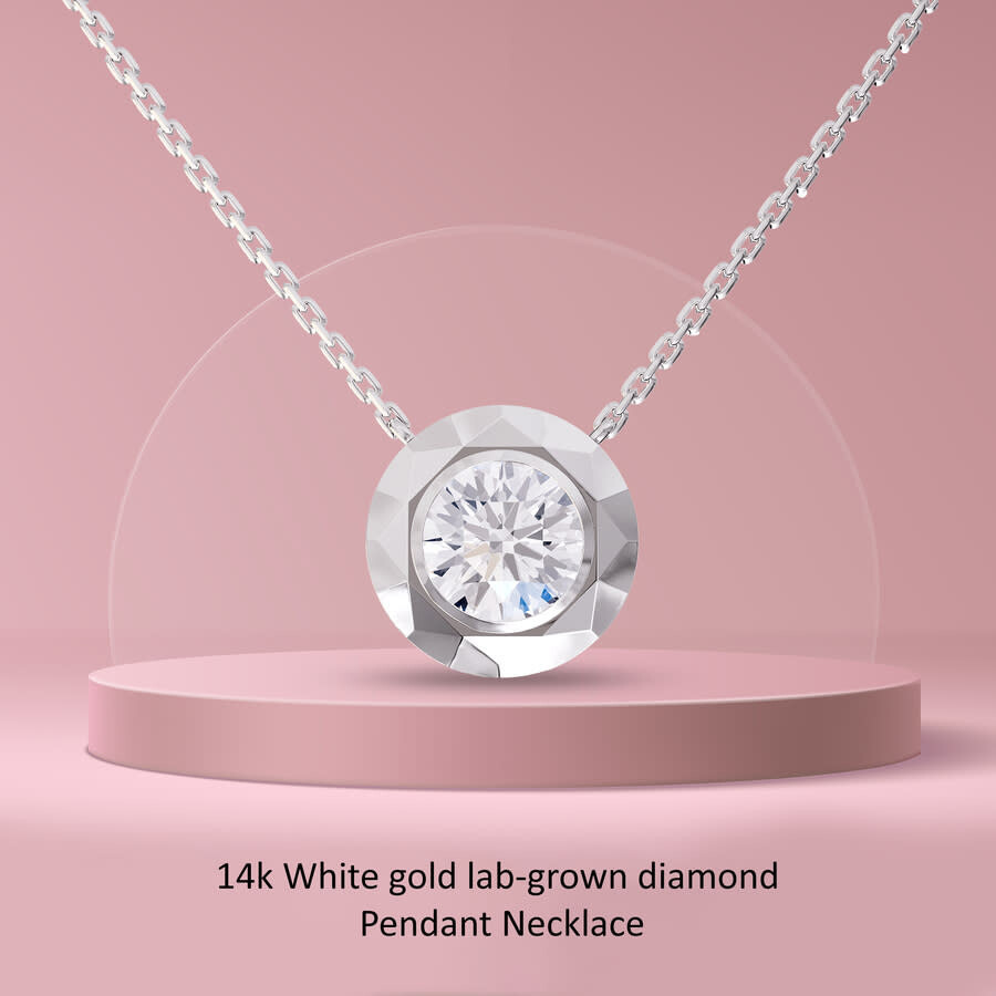 Diamond2Deal - Diamond2Deal 14k White Gold 3 Ct Round Lab Grown Diamond Pendant Necklace 18" Chain VVS-VS, E-F - 4