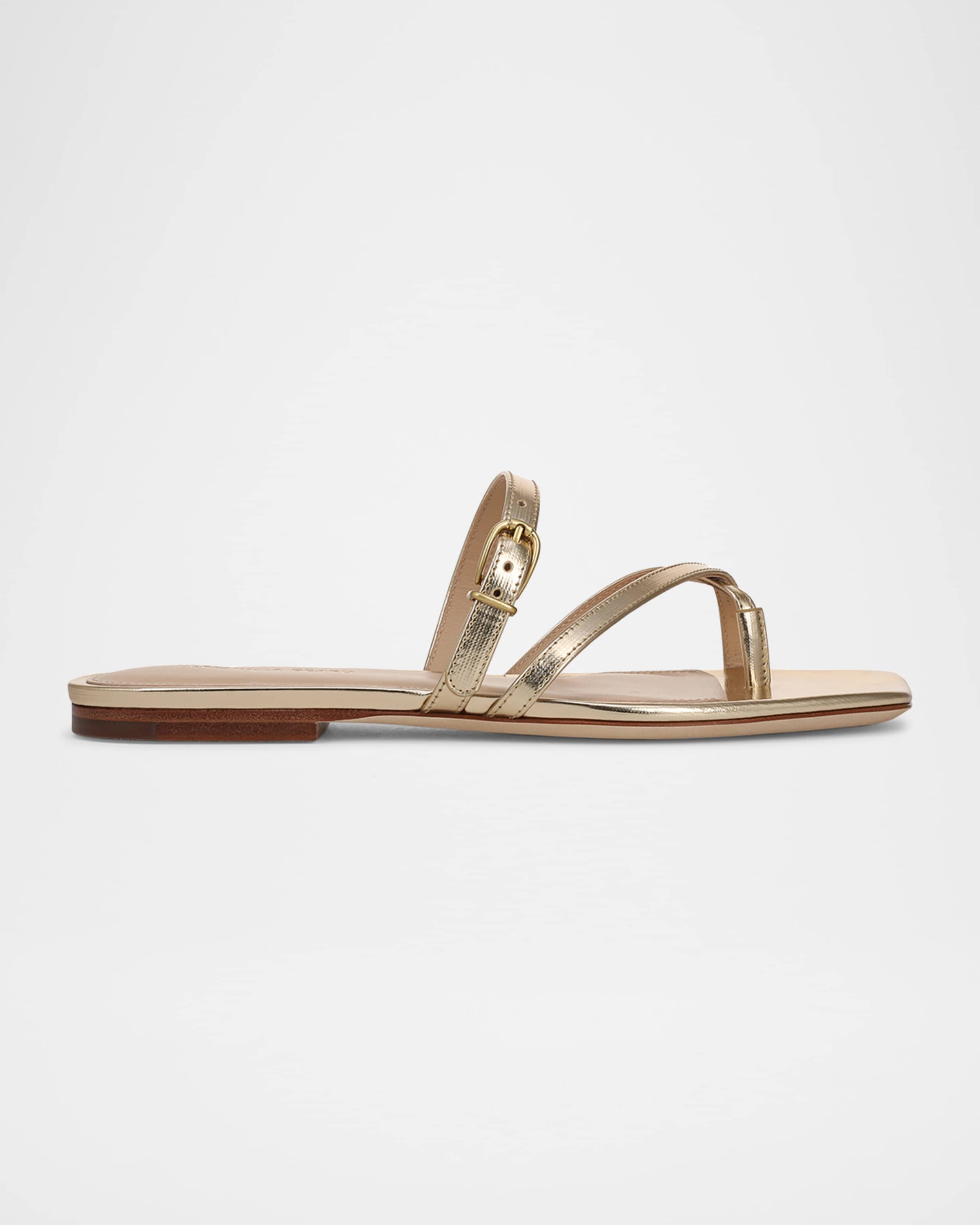 Marthe Metallic Crisscross Buckle Flat Slide Sandals - 1