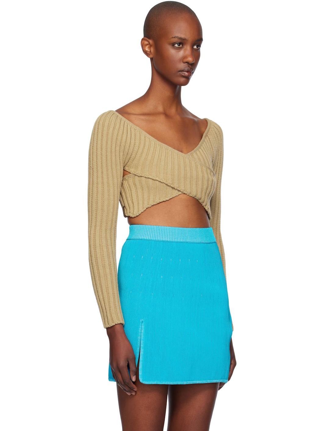 Beige Crossed Sleeves Sweater - 2