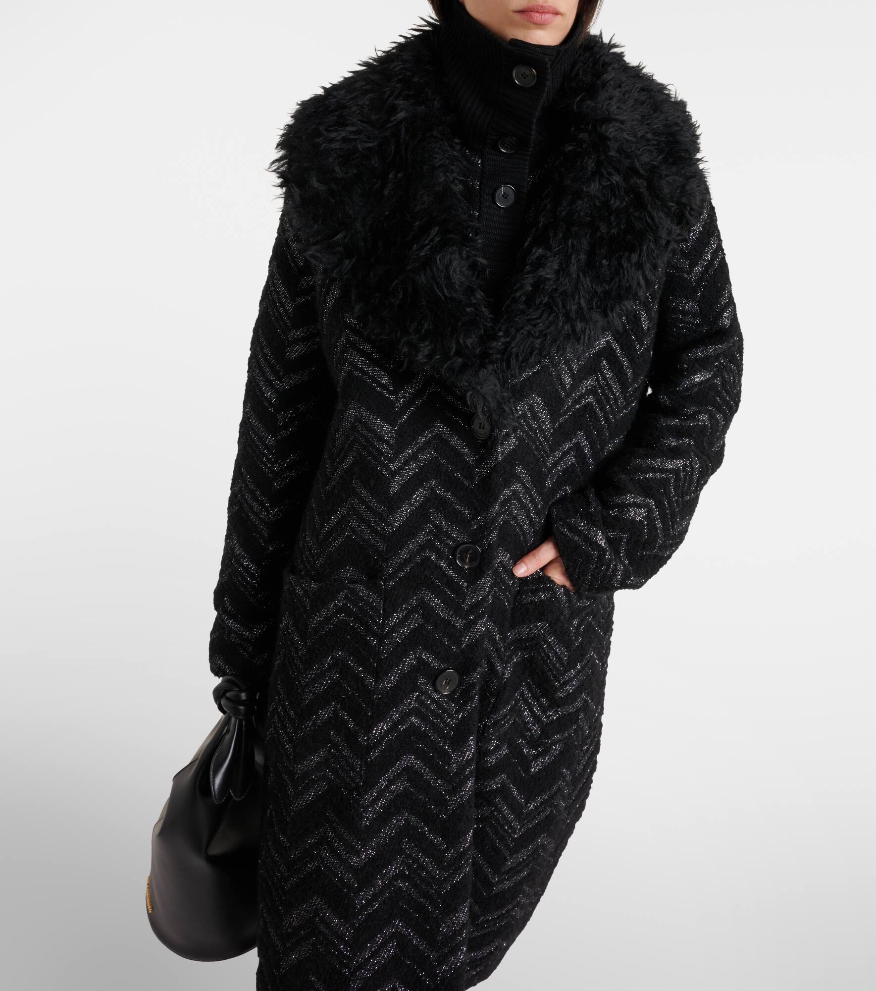 Zig Zag faux shearling-trimmed coat - 5