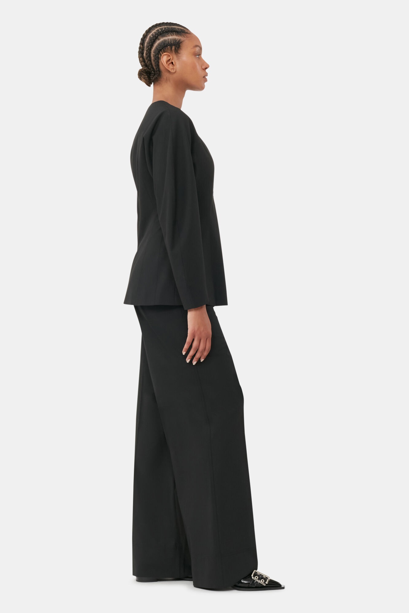 BLACK FITTED DRAPEY MELANGE BLAZER - 4