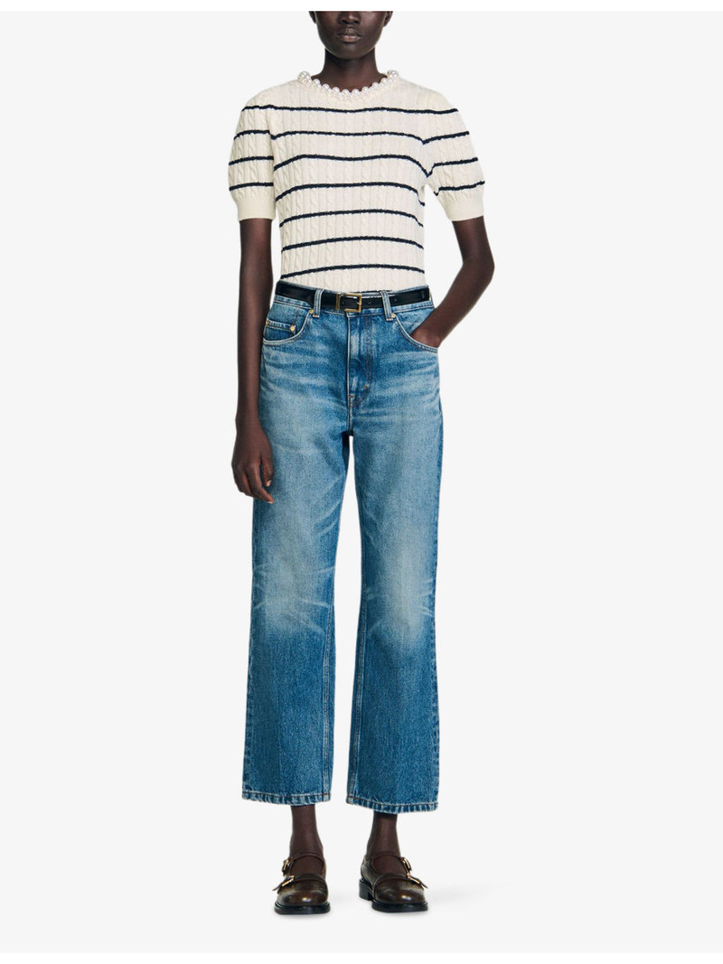 Sandro Pearl-Collar Short-Sleeve Striped Wool And Cashmere-Blend Jumper outlook