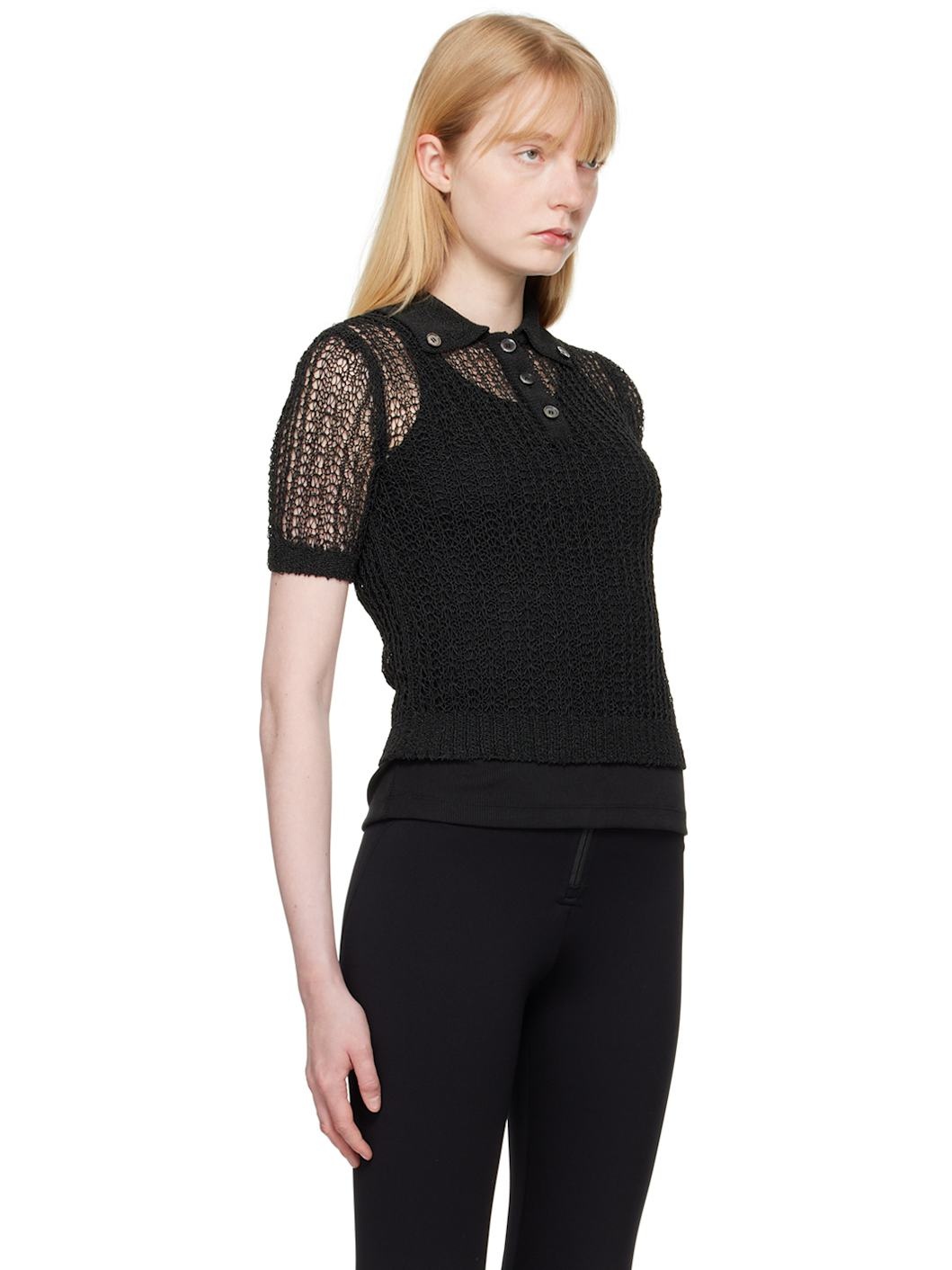 Black Net Crop Polo - 2