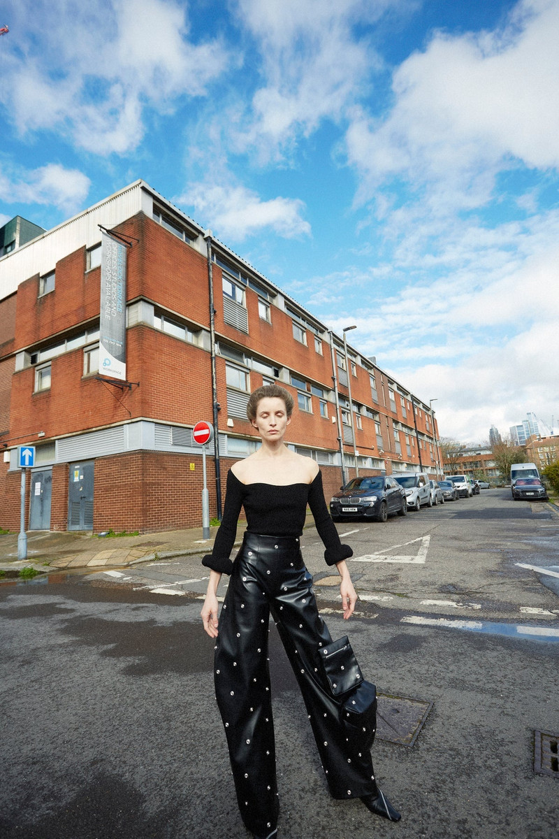 FAUX LEATHER STUD TROUSER WITH SNAP-ON POCKETS BLACK 11