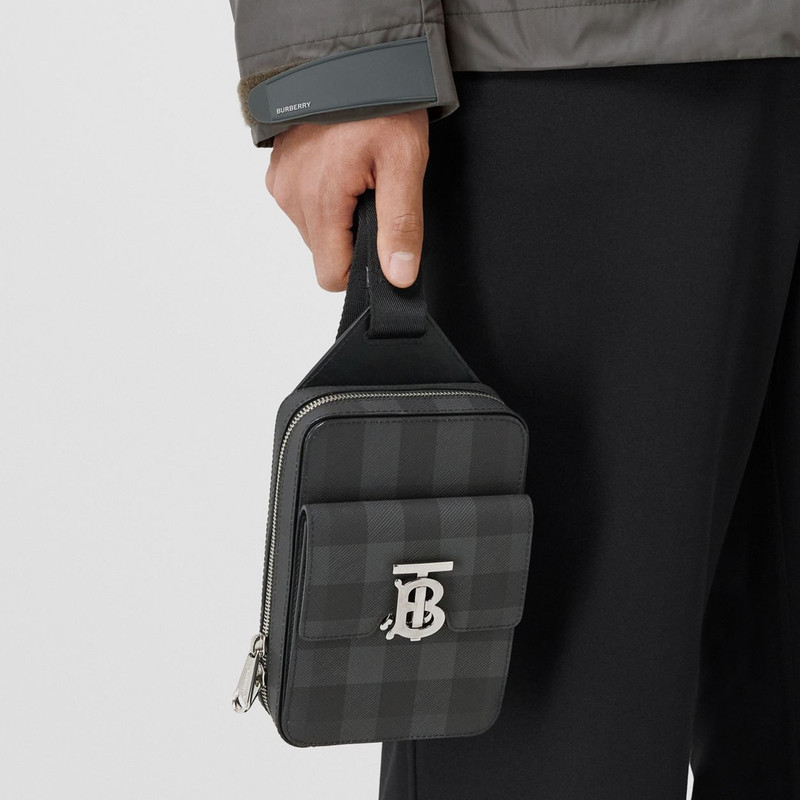 Monogram Motif Check and Leather Crossbody Bag 10