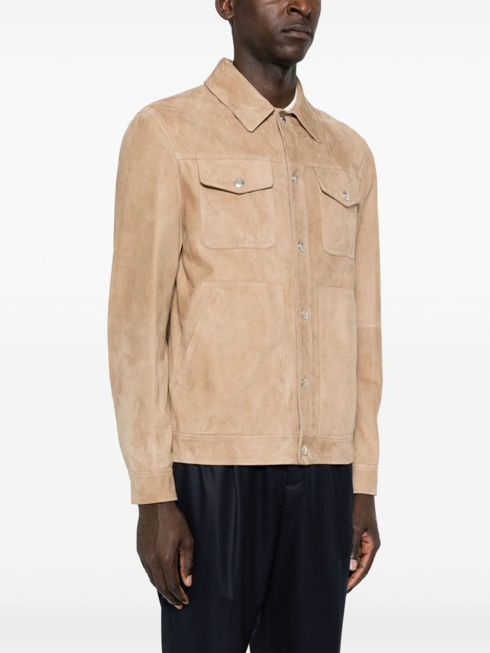 classic-collar leather shirt jacket - 3