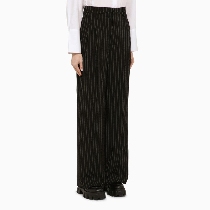 Ami Paris Black/Chalk Wool Pinstripe Trousers Women - 3