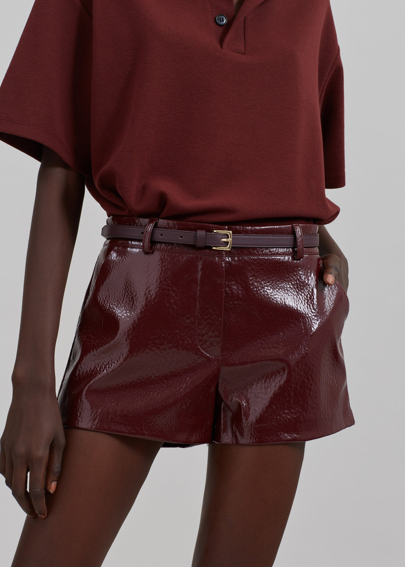 Kate Crackled Faux Leather Mini Shorts - Burgundy 8