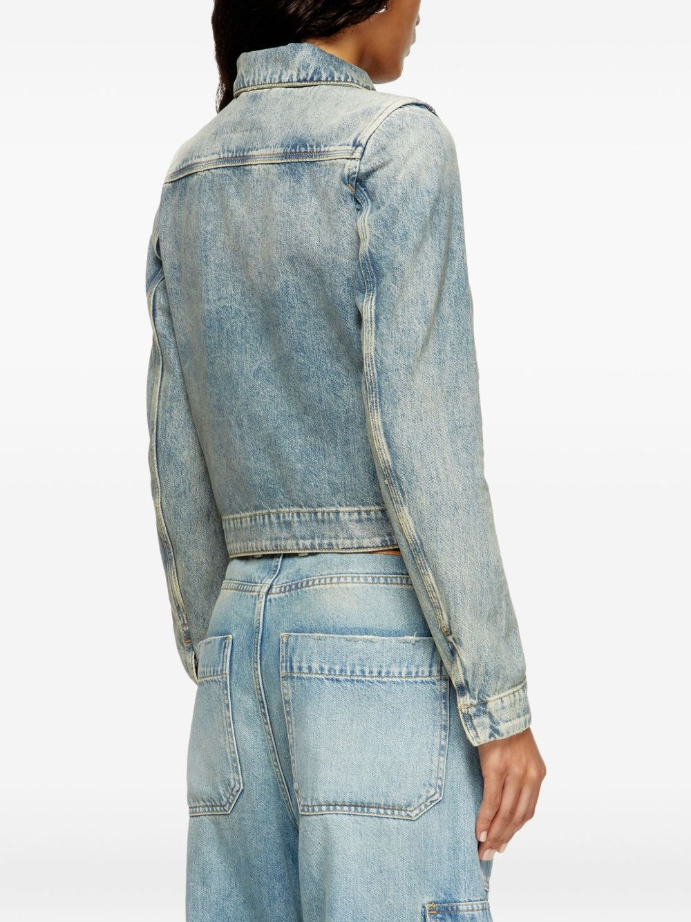 zip-fastening shoulder-detail denim jacket - 4