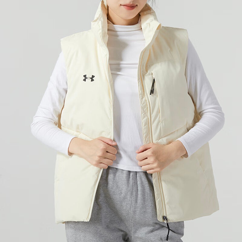 Under Armour Solid Color Stand-Up Collar Sports Down Vest 'White Black' 23600803-101 - 3
