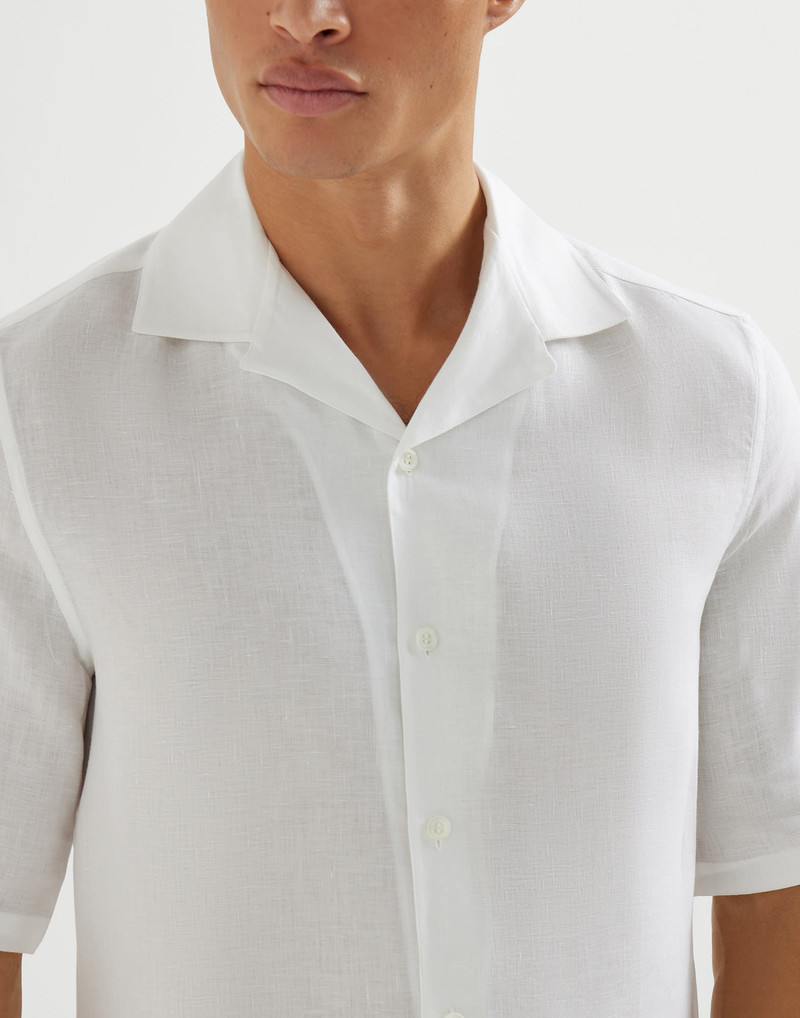 Linen easy fit short sleeve shirt with camp collar 5