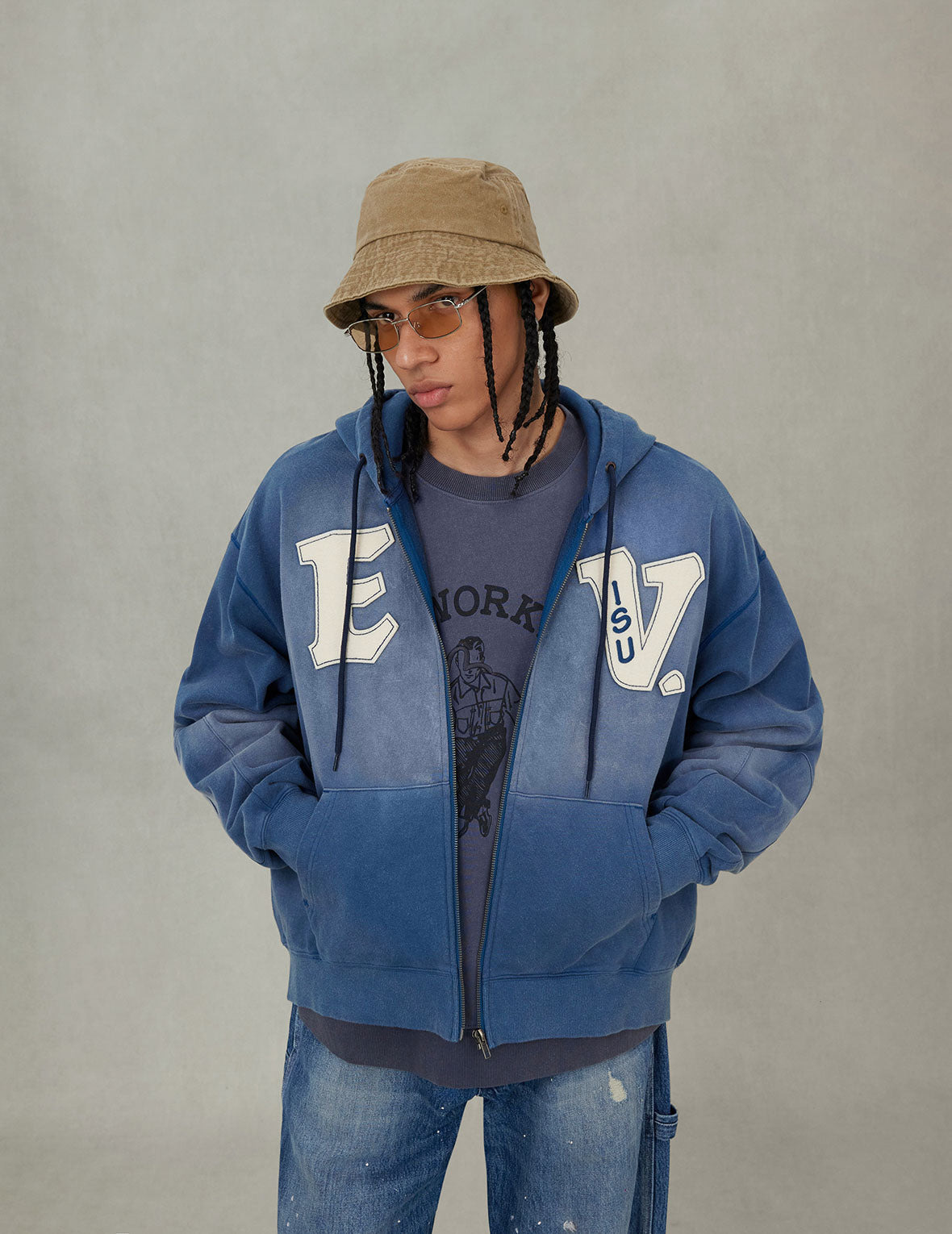 EV and Seagull Patches Embroidery Relax Fit Hoodie Jacket - 5