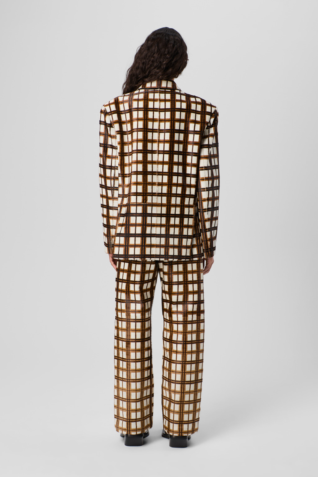 Cream-brown tartan hair-on-leather trousers - 4