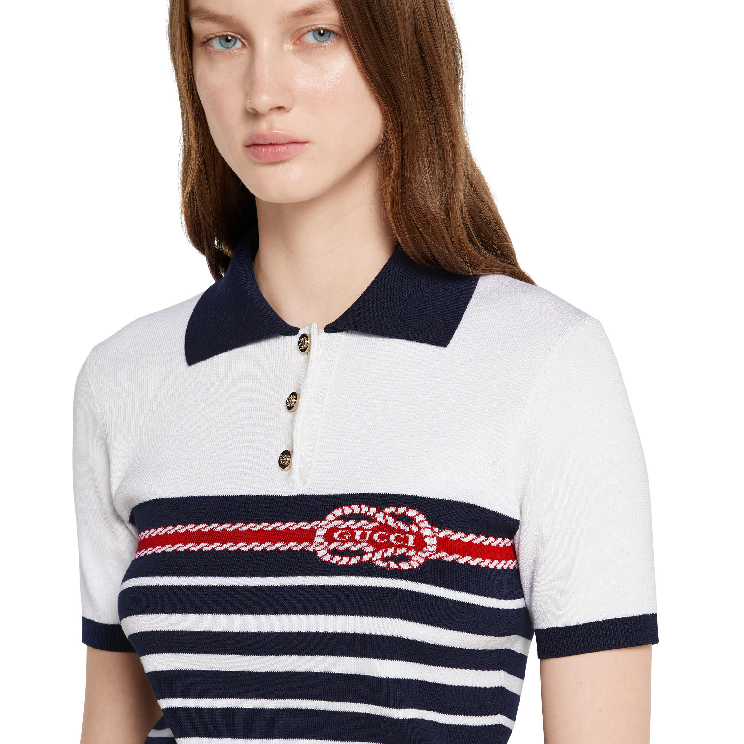 Cotton stitch polo top with intarsia - 5