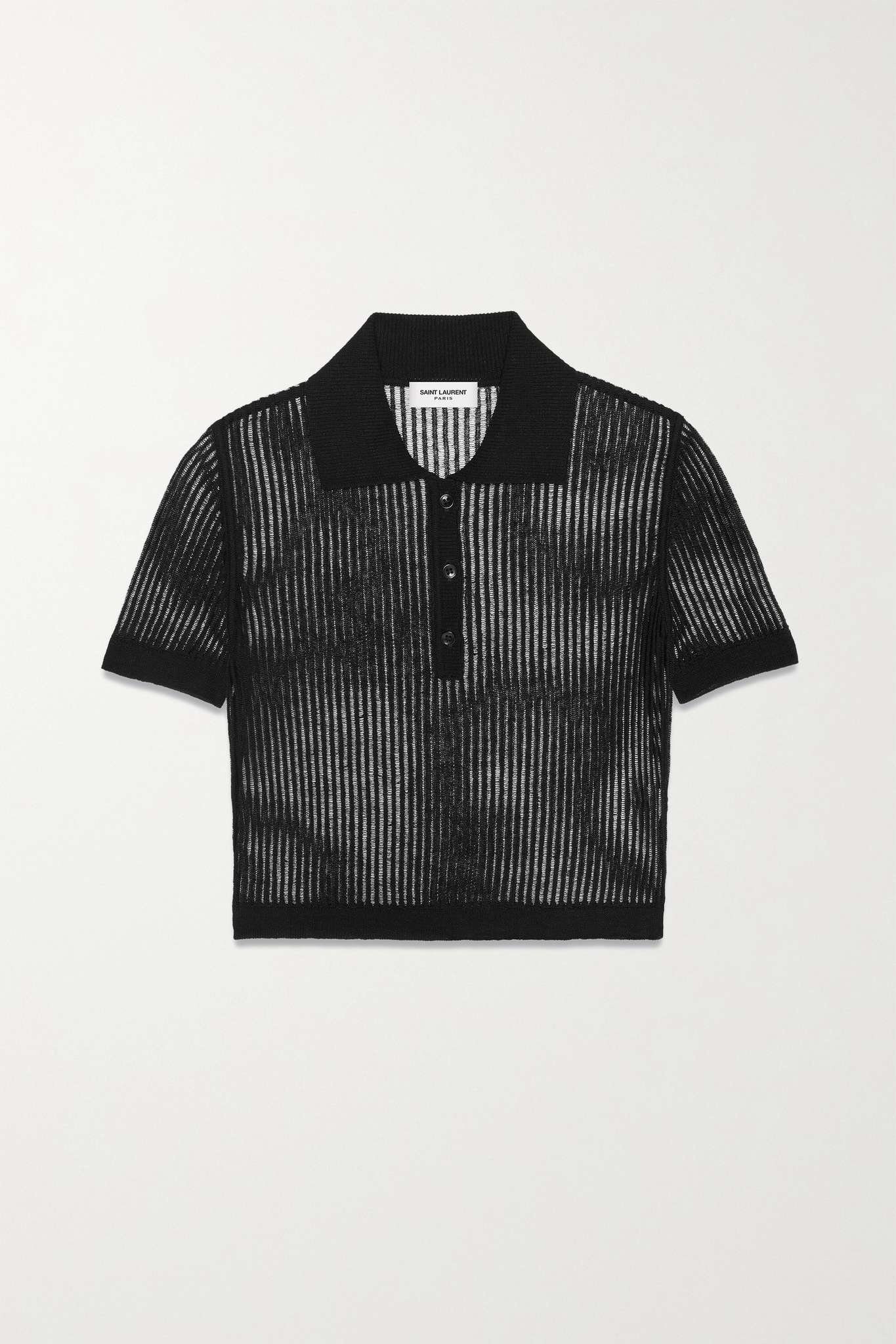 Cropped open-knit cotton and silk-blend polo shirt - 1