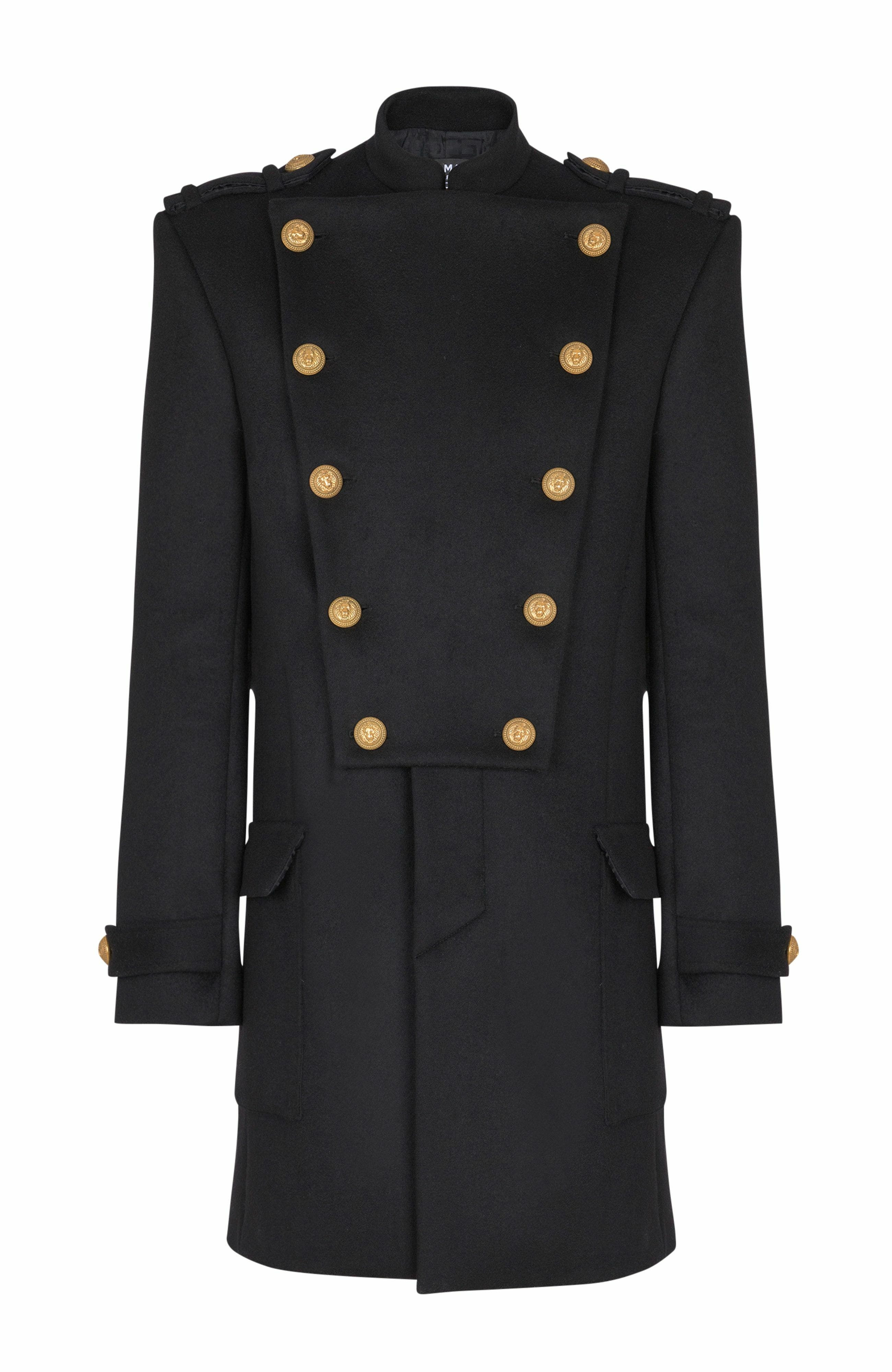 Balmain Wool and cashmere coat with detachable bib front in Black at Nordstrom - 5