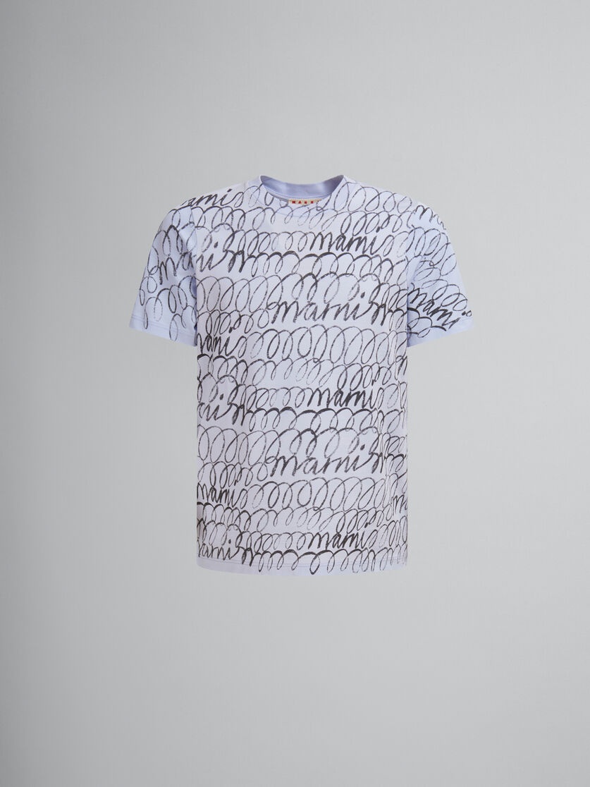 BLUE ORGANIC COTTON T-SHIRT WITH MARNI SCRIBBLE MOTIF - 1