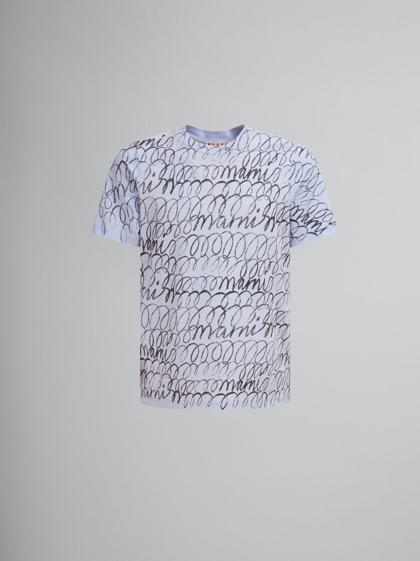 BLUE ORGANIC COTTON T-SHIRT WITH MARNI SCRIBBLE MOTIF - 1