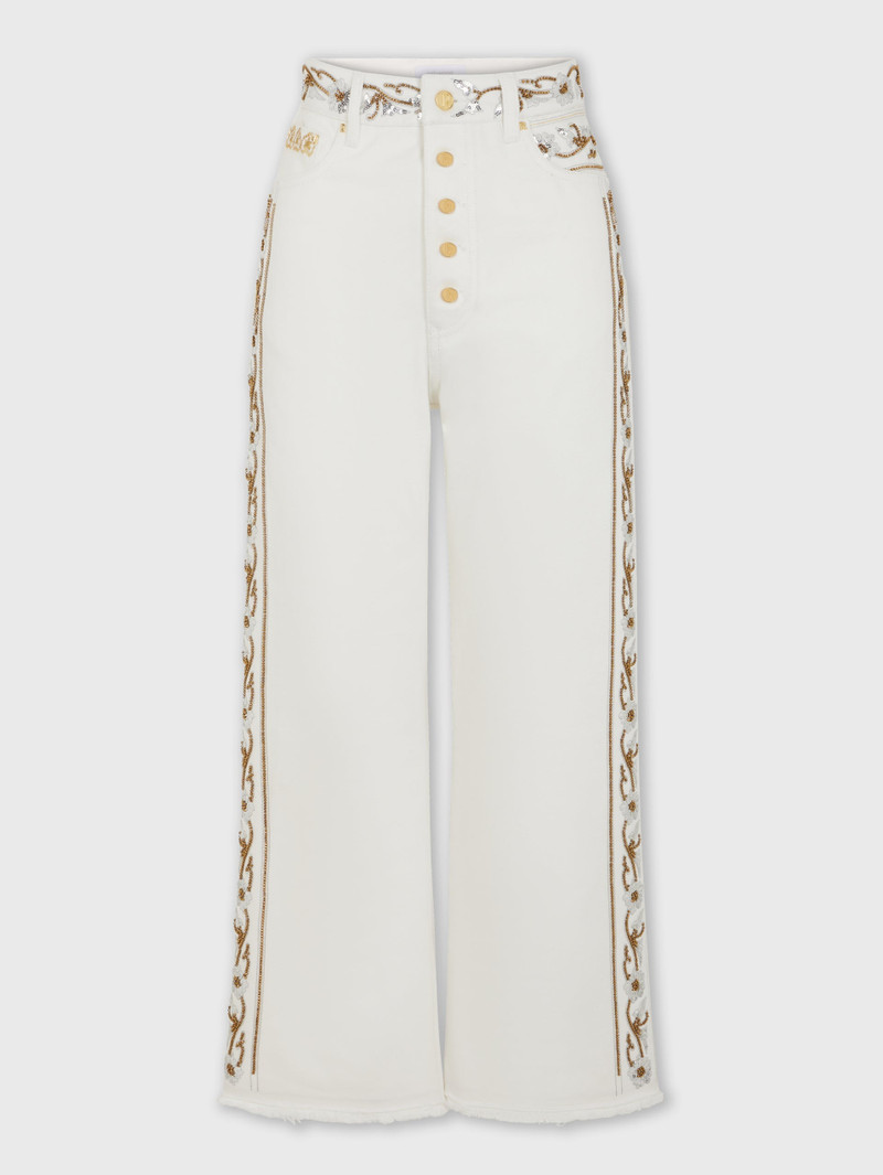 EMBROIDERED OFF 화이트 데님 청바지 1
