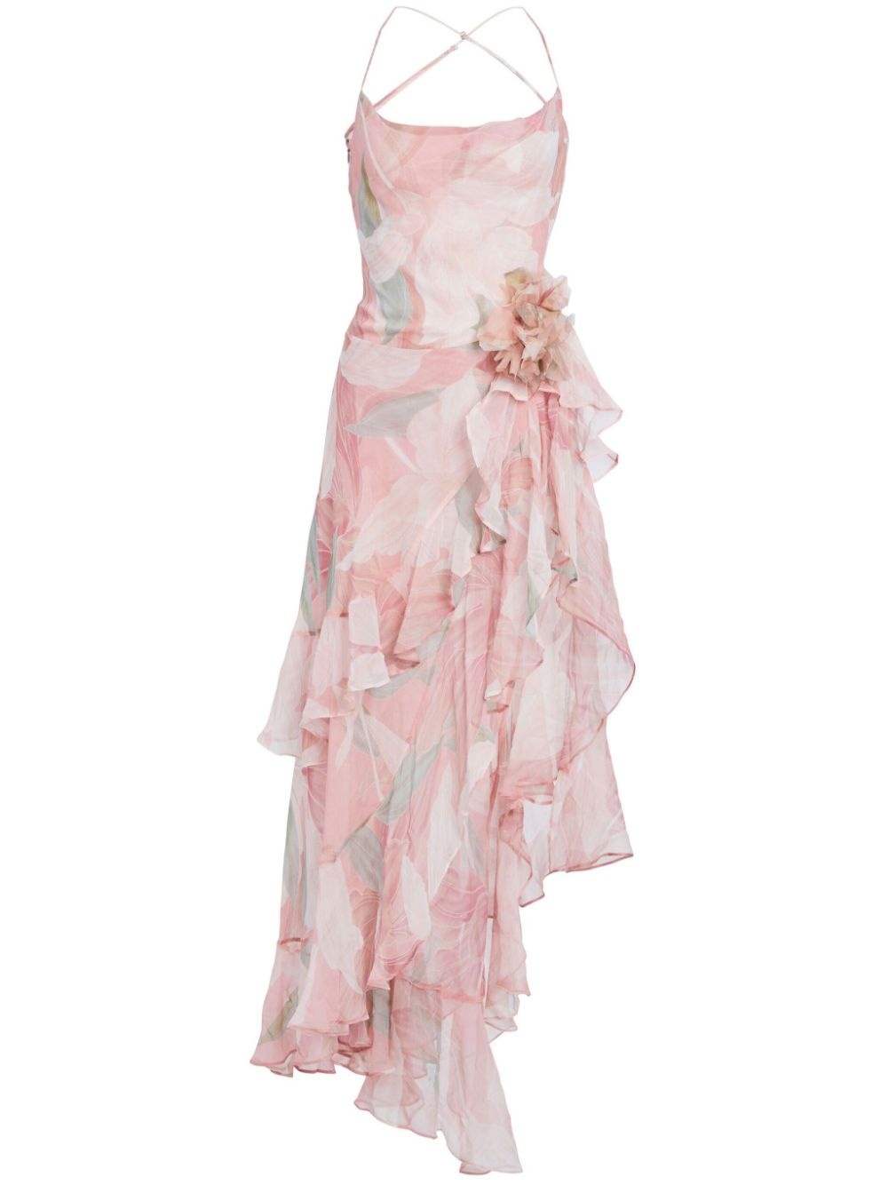 Samara floral-print ruffled silk dress - 1