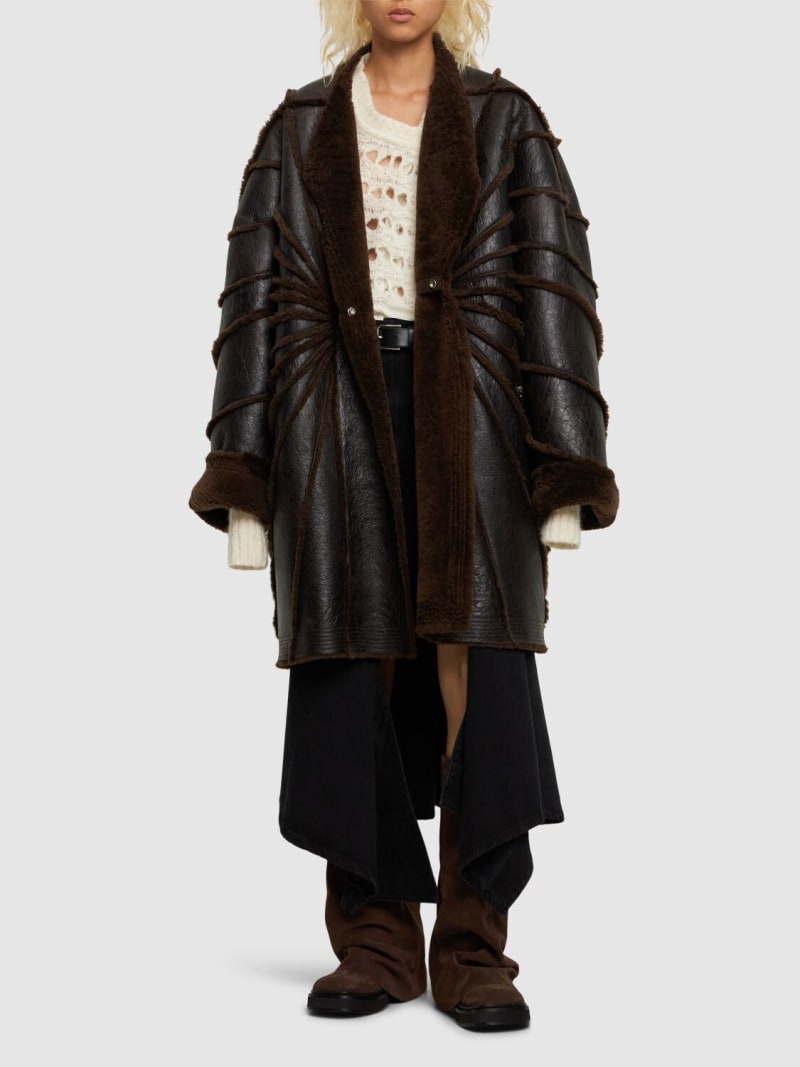 Reversible shearling & leather overcoat - 2