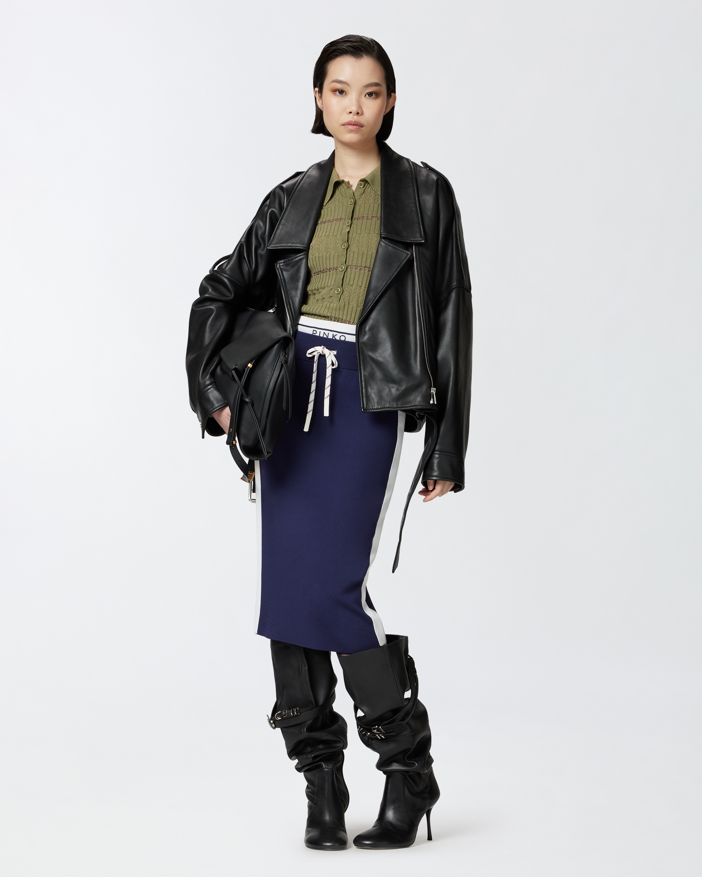 FLEECE PENCIL SKIRT WITH SIDE BAND DETAIL - 2