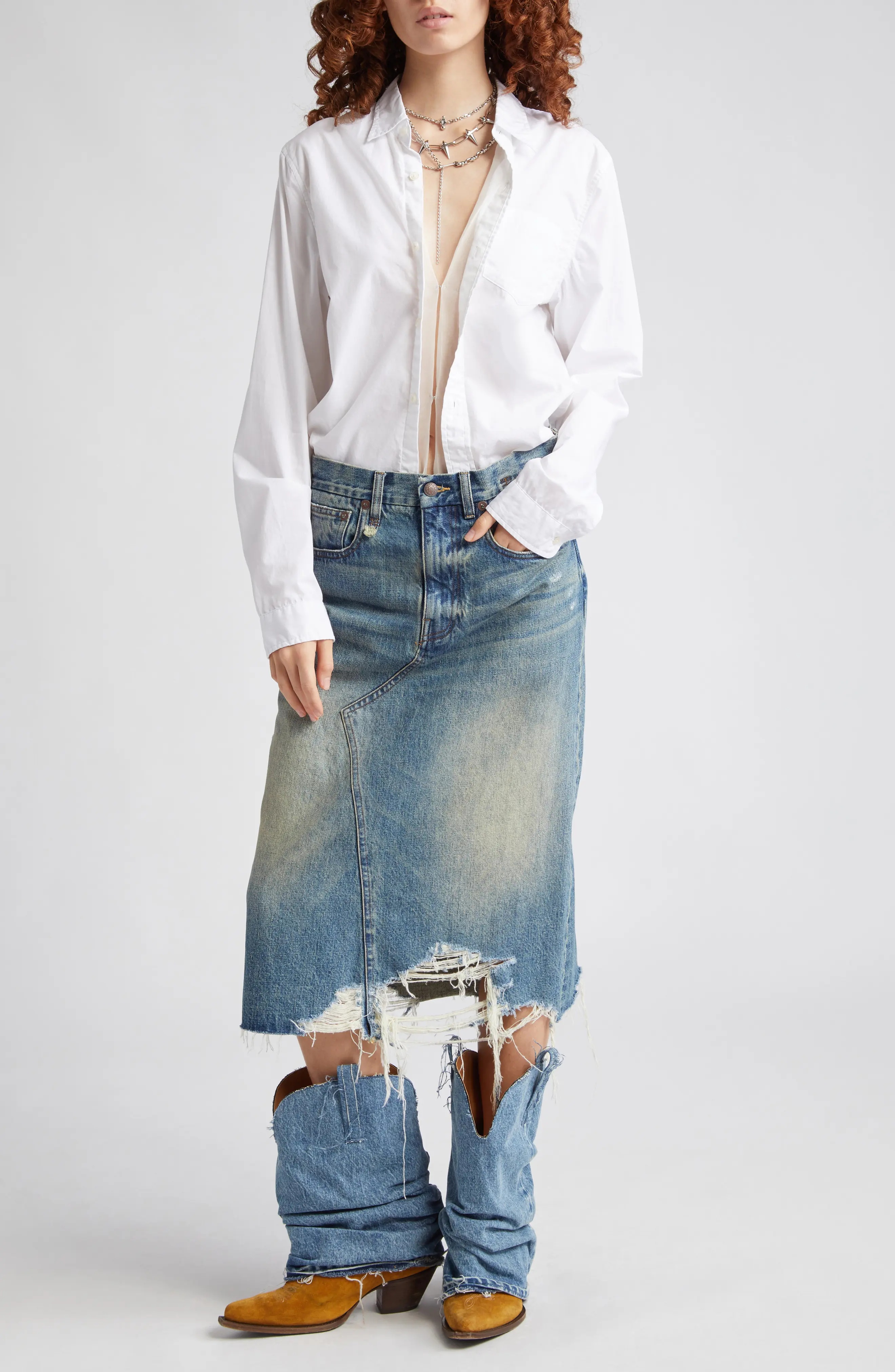 Jesse Destroyed Hem Denim Skirt - 8