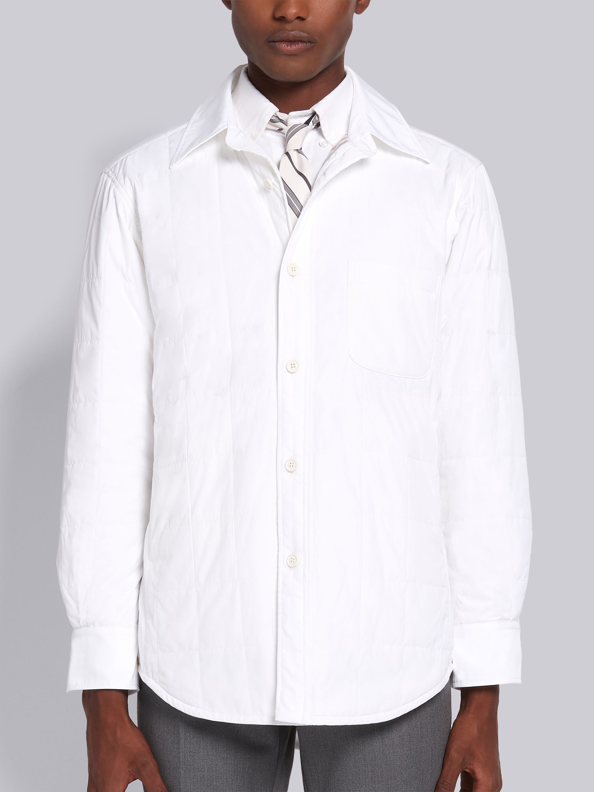 White Down Filled Poly Twill Upper Center Back Stripe Shirt Jacket - 1