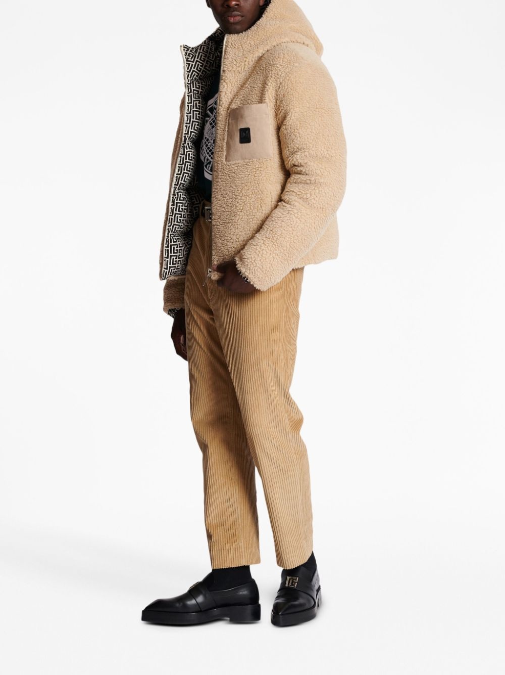 バルマン テディモノグラムパッチジャケット ベージュ Balmain Teddy monogram-patch jacket | farfetch | REVERSIBLE