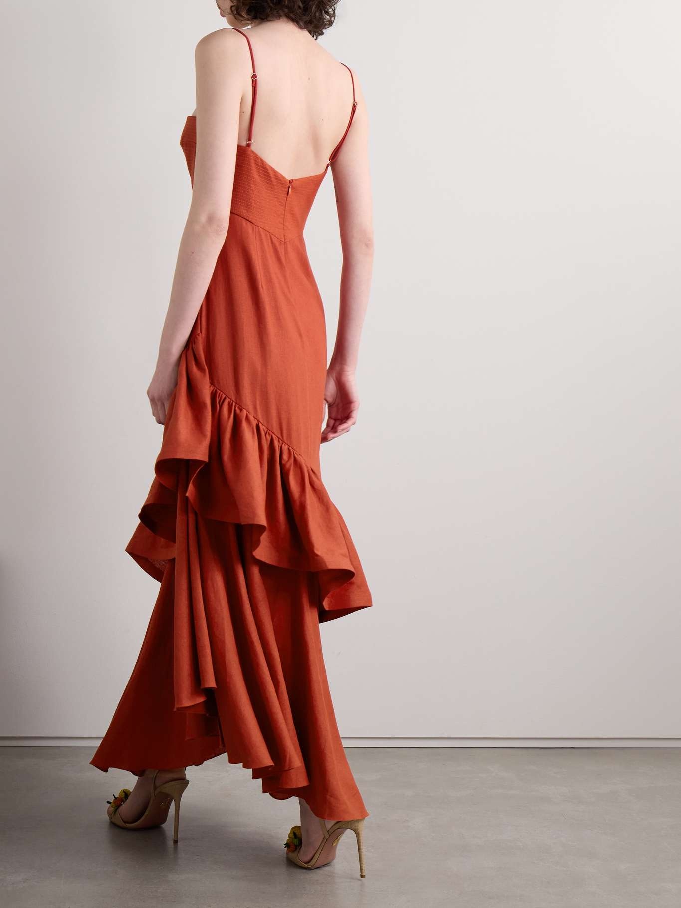 Acércate Más asymmetric ruffled linen-blend dress - 3