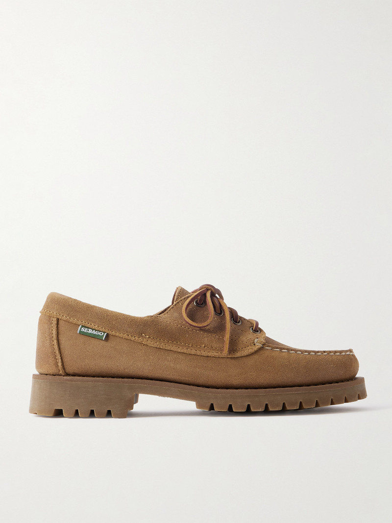 Askook Leather-Trimmed Waxed-Suede Boat Shoes 1