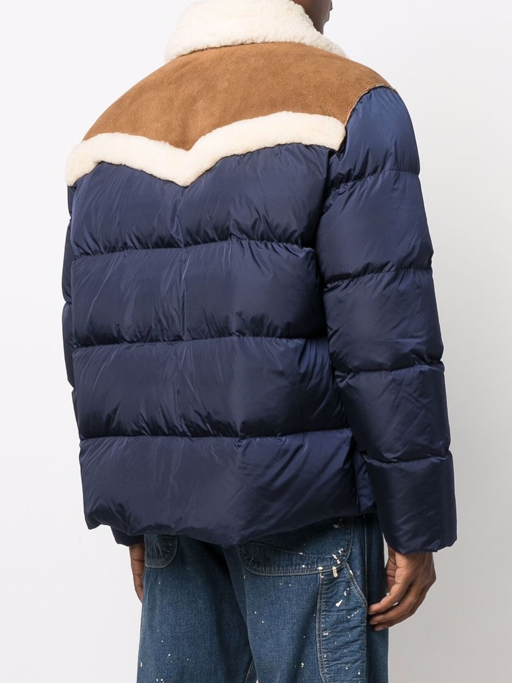 padded down shearling-trim jacket - 4